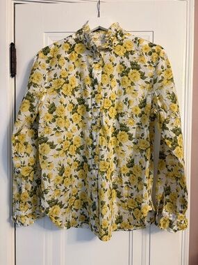 J.Crew Liberty of London Ruffle Floral Yellow Roses Blouse